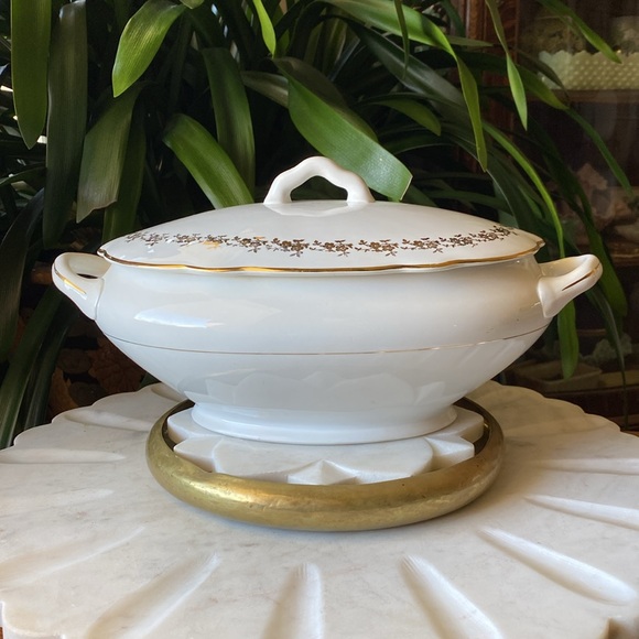 Antique S.C. Richard Porcelain Gold Floral Oval Tureen 768 Made in Italy - Picture 4 of 11